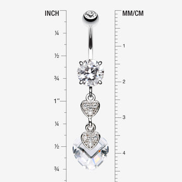 Detail View 1 of Shimmering Hearts Belly Ring-Clear Gem